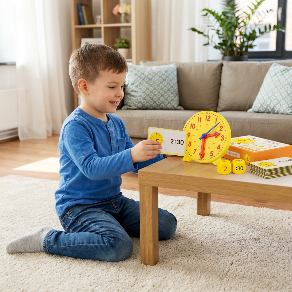 Learning Clock for Kids – Interactive Time Teaching Game with Cards & Dice