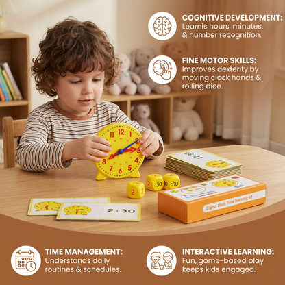 Learning Clock for Kids – Interactive Time Teaching Game with Cards & Dice