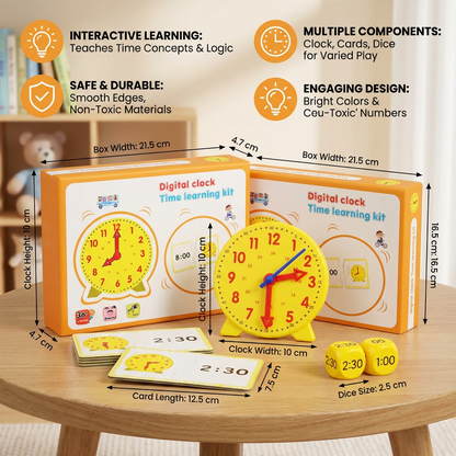 Learning Clock for Kids – Interactive Time Teaching Game with Cards & Dice