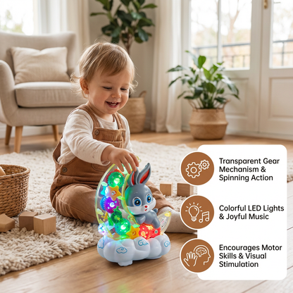 Light-Up Moon Bunny Toy – Transparent Gear Design with Music & LED Lights