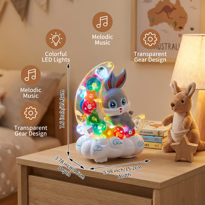 Light-Up Moon Bunny Toy – Transparent Gear Design with Music & LED Lights