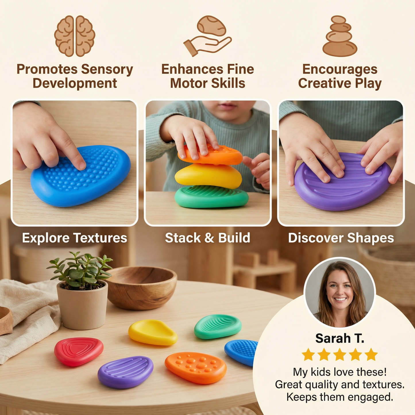Sensory Stones for Kids – Textured Touch & Feel Learning Toy for Early Development