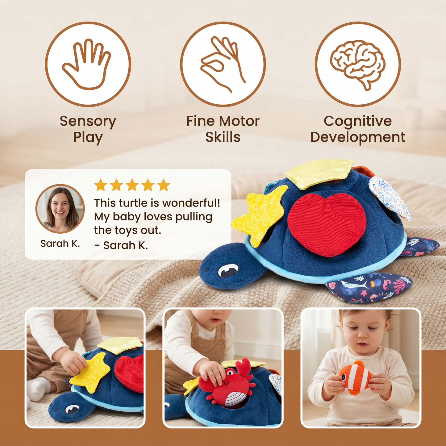 Montessori Turtle Activity Toy – Soft Sensory Play for Kids