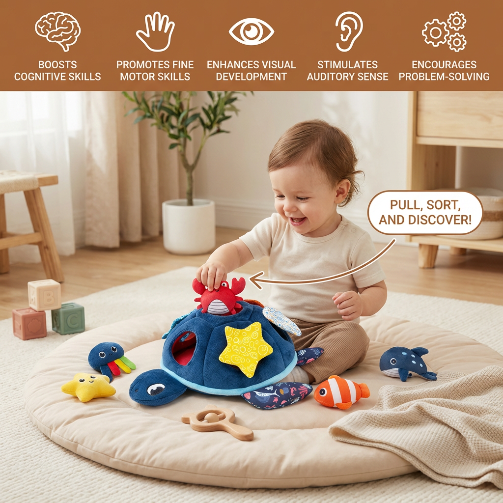 Montessori Turtle Activity Toy – Soft Sensory Play for Kids