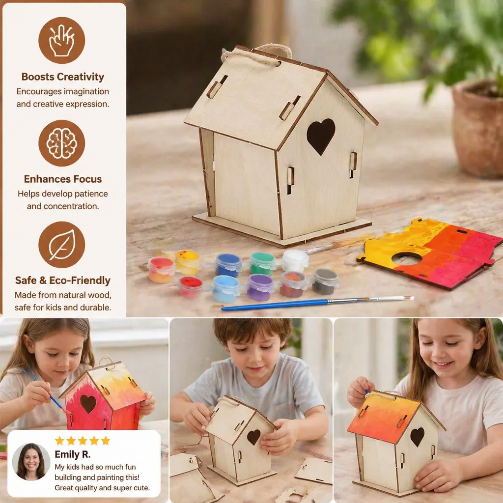 Colorful DIY Wooden Birdhouse Kit for Kids – Paint & Craft Set
