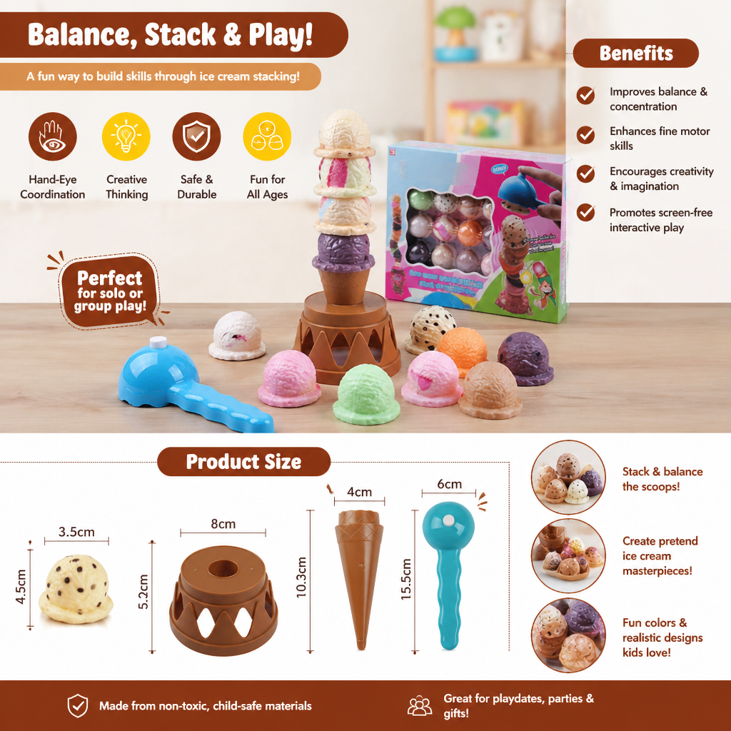 Creative Ice Cream Stacking Game – Fun Balance Game for Kids, Builds Dexterity & Encourages Playful Learning