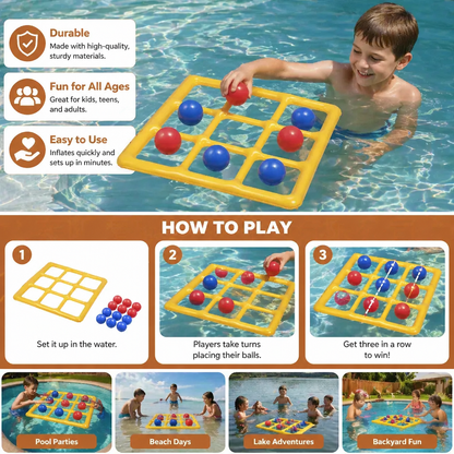 Inflatable Pool Tic-Tac-Toe Game – Water Party Game with Balls & Pump