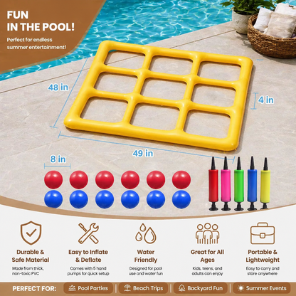 Inflatable Pool Tic-Tac-Toe Game – Water Party Game with Balls & Pump