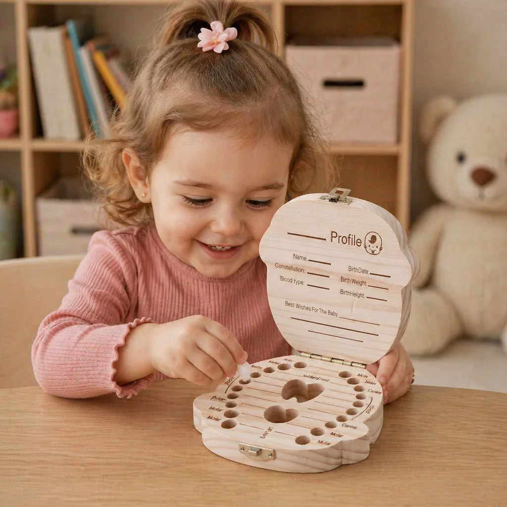 Wooden Baby Tooth Box – Kids Milk Teeth Storage & Keepsake Organizer