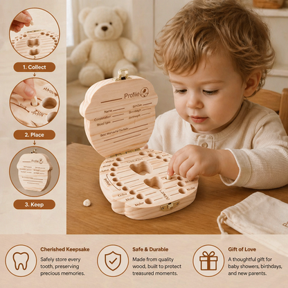Wooden Baby Tooth Box – Kids Milk Teeth Storage & Keepsake Organizer