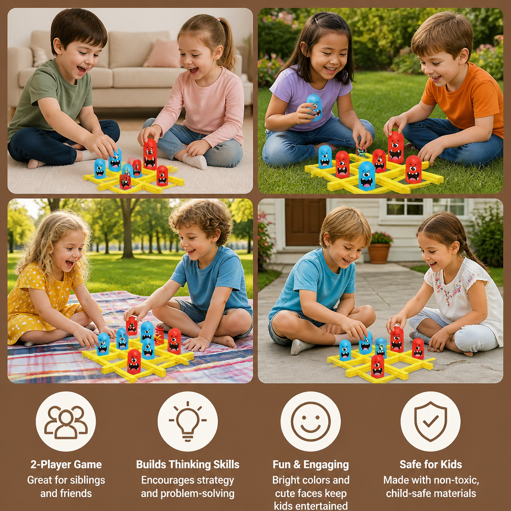 Monster Tic-Tac-Toe Board Game for Kids – Fun 2-Player Strategy Game