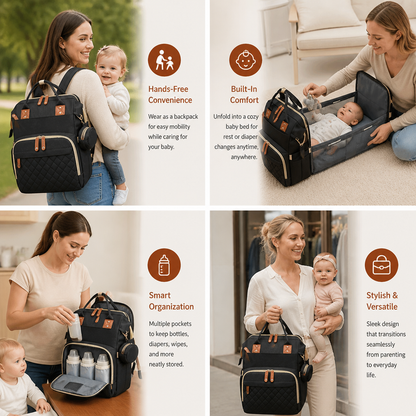 3-in-1 Travel Diaper Backpack with Foldable Baby Bed – Perfect for On-the-Go Parents