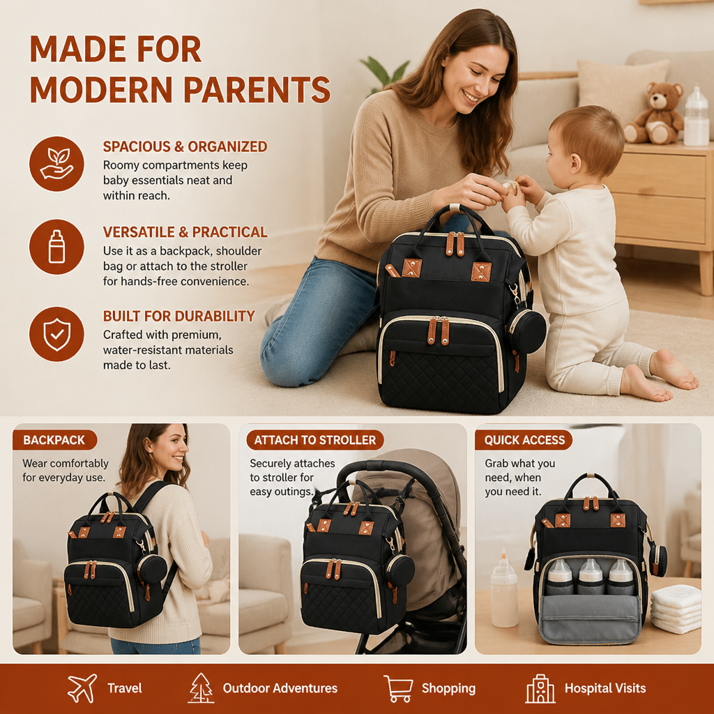 3 in 1 Travel Diaper Backpack with Foldable Baby Bed in Eight Colors