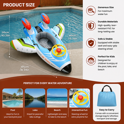 Inflatable Jet Fighter Pool Float with Seat & Steering Wheel