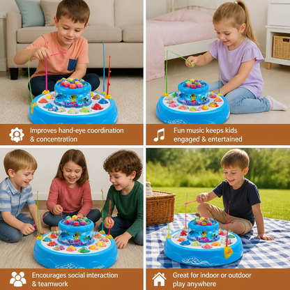 Electric Rotating Fishing Game Toy with Music and Colorful Fish
