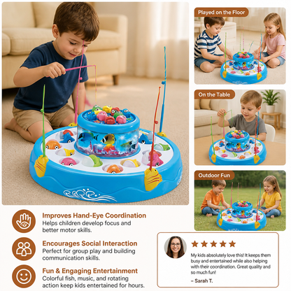 Electric Rotating Fishing Game Toy with Music and Colorful Fish