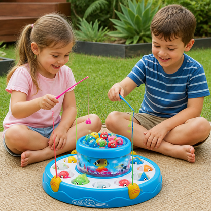Electric Rotating Fishing Game Toy with Music and Colorful Fish