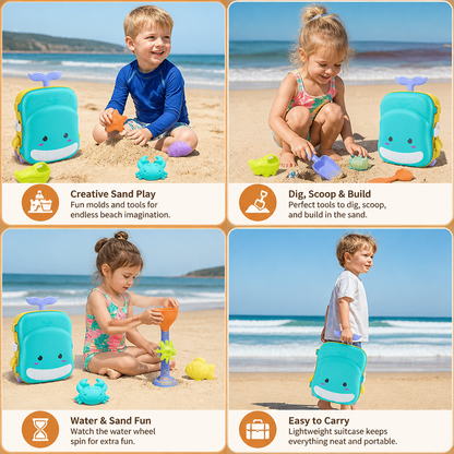 Kids Beach Toy Suitcase with Sand Tools and Hourglass