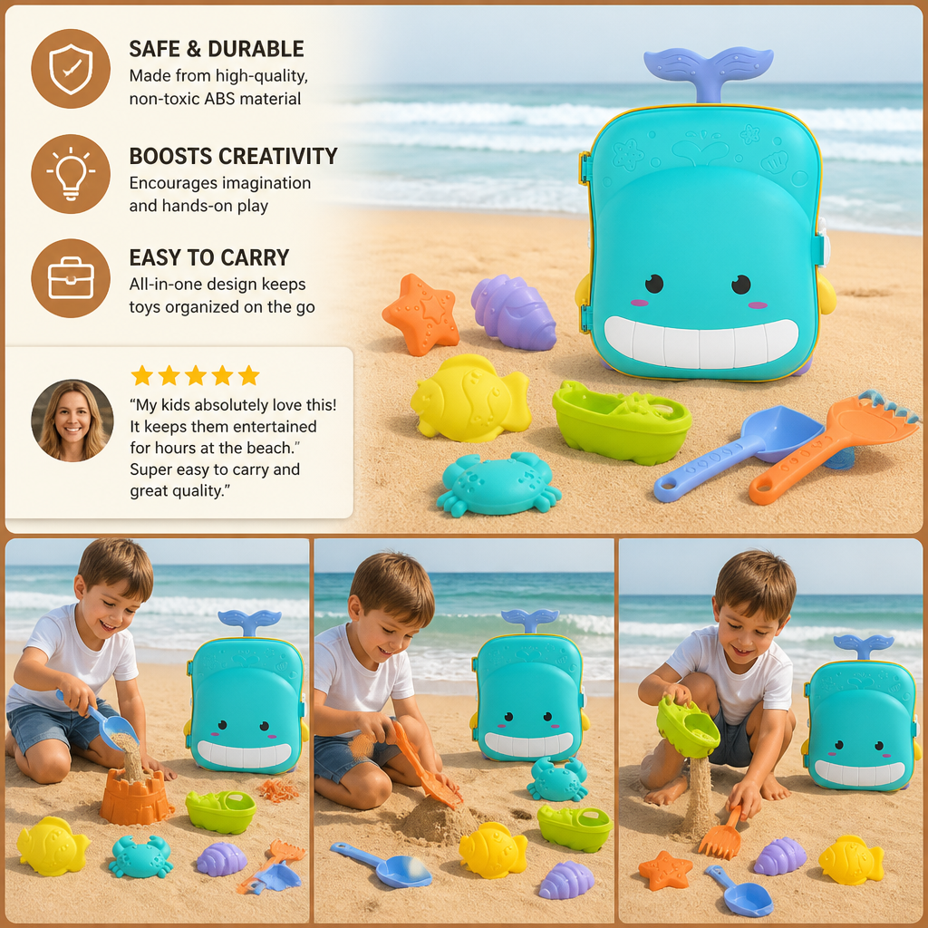 Kids Beach Toy Suitcase with Sand Tools and Hourglass