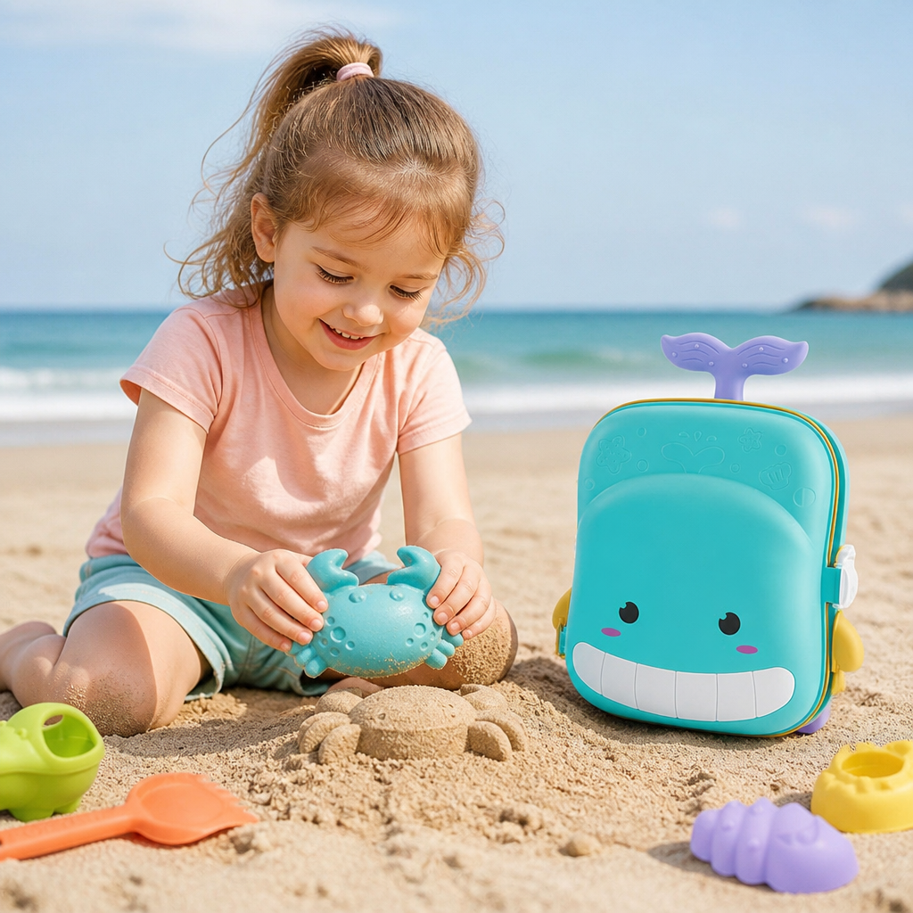 Kids Beach Toy Suitcase with Sand Tools and Hourglass
