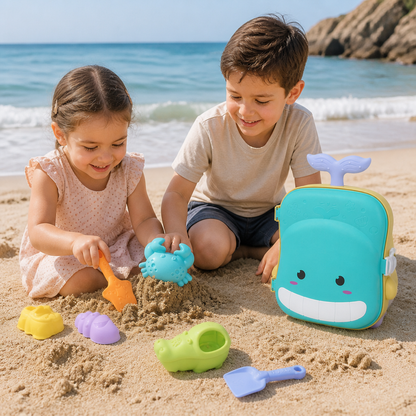 Kids Beach Toy Suitcase with Sand Tools and Hourglass