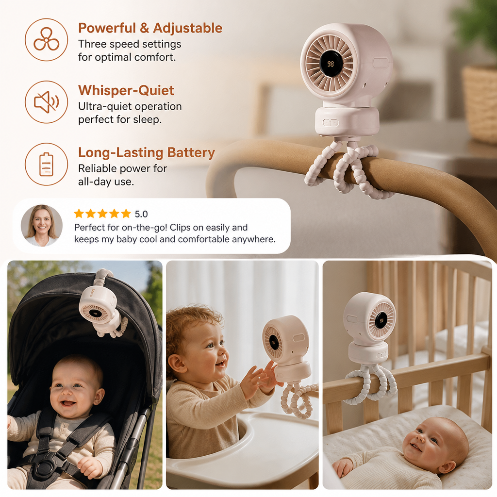 Portable Clip-On Mini Fan for Stroller Crib and Everyday Use