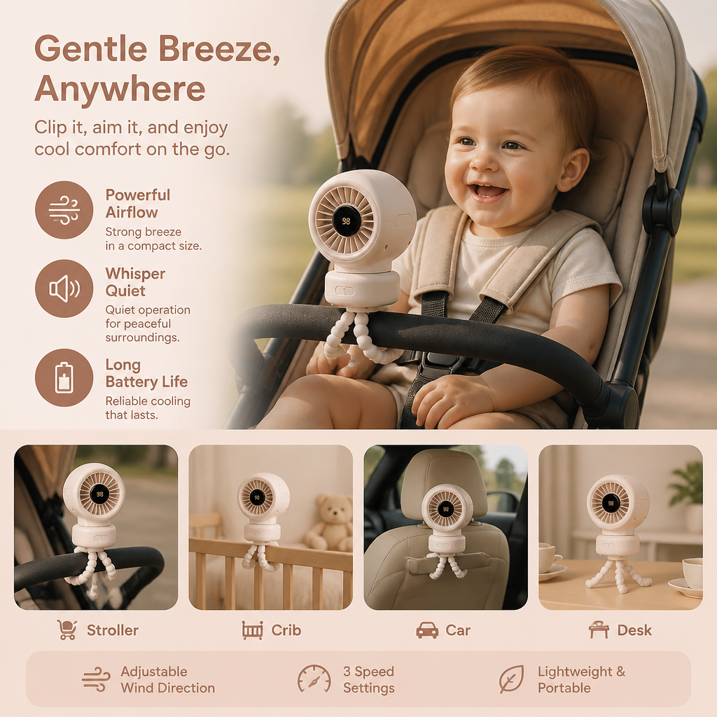Portable Clip-On Mini Fan for Stroller Crib and Everyday Use