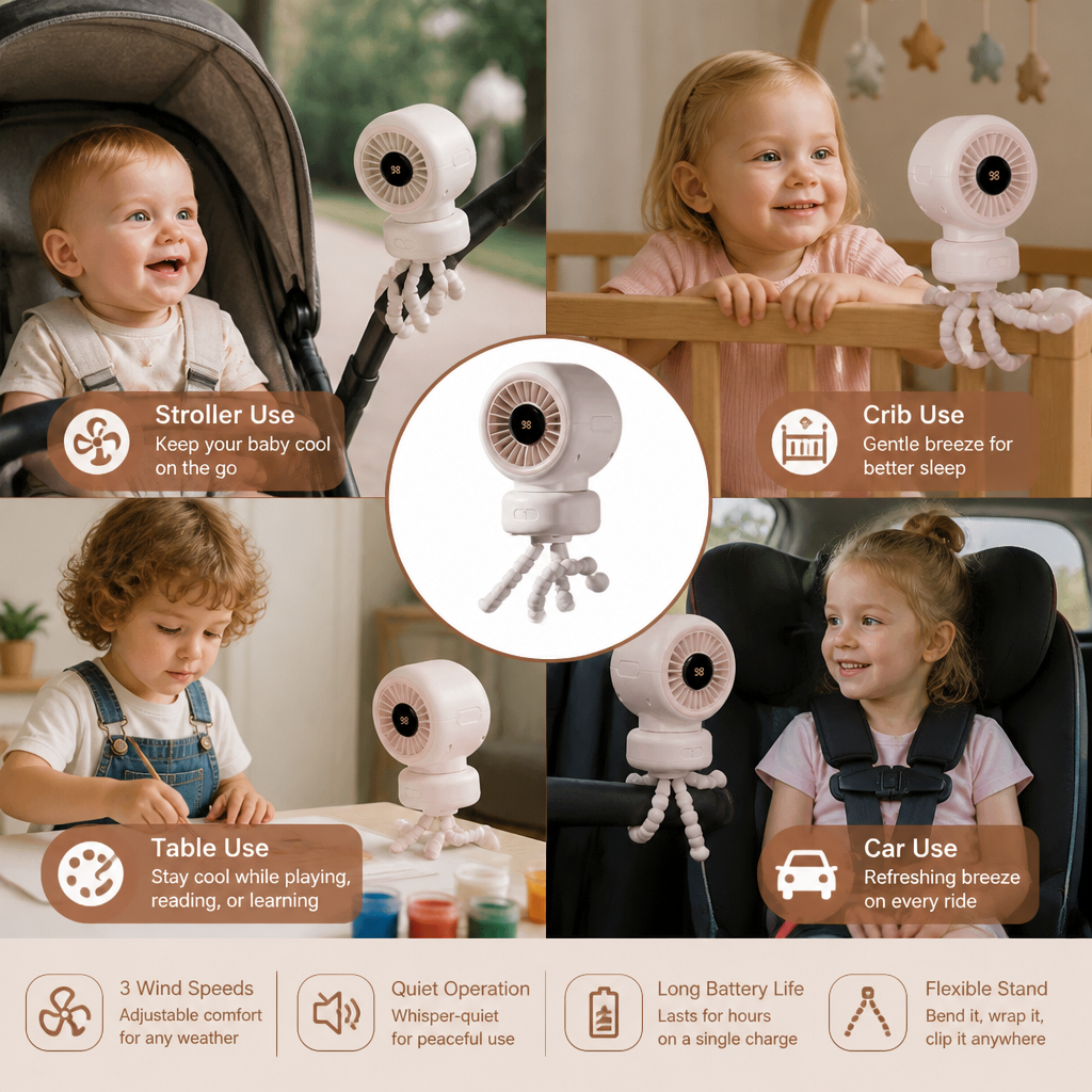 Portable Clip-On Mini Fan for Stroller Crib and Everyday Use