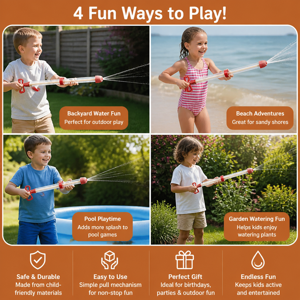 Kids Water Spray Blaster – Handheld Pull Spray Toy for Outdoor Fun