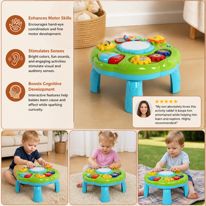 Baby Musical Activity Table Toy with Drum Gears and Animal Sounds