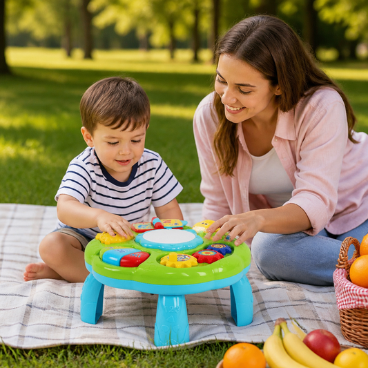 Baby Musical Activity Table Toy with Drum Gears and Animal Sounds