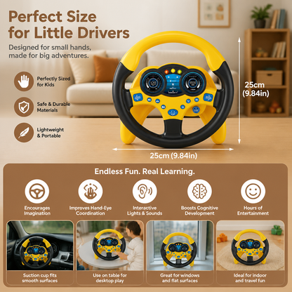 Kids Copilot Steering Wheel Toy with Suction Cup Lights and Sounds