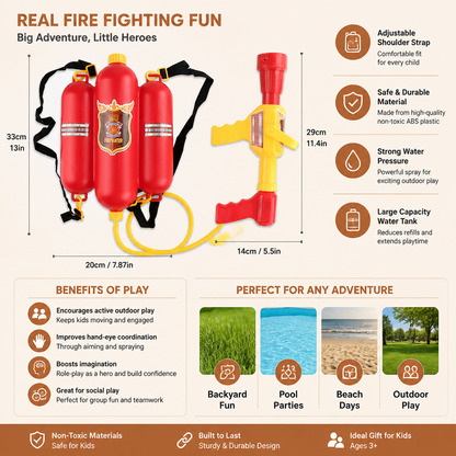 Firefighter Backpack Water Gun Toy for Kids Outdoor Summer Fun