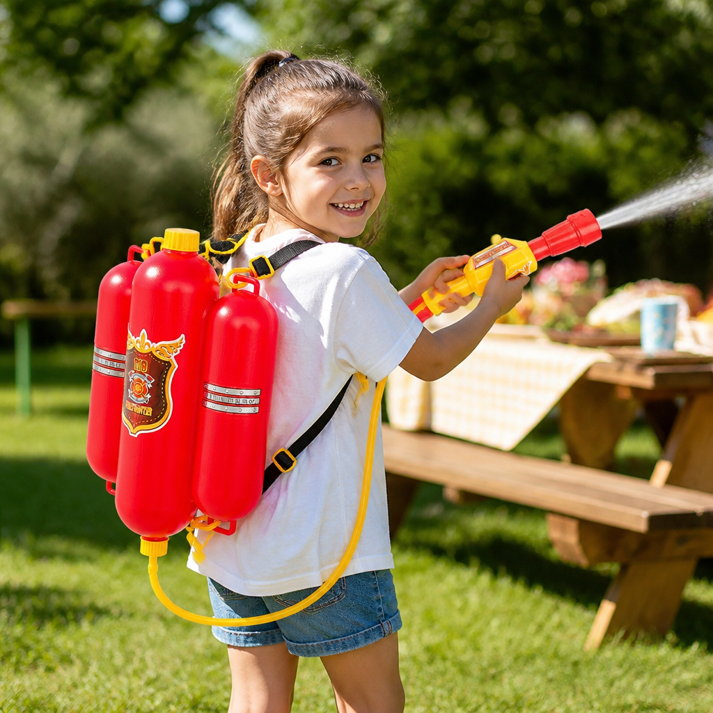 Firefighter Backpack Water Gun Toy for Kids Outdoor Summer Fun