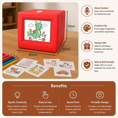 Magic AI Kids Print Box with Voice Control – Portable Creative Drawing & Idea Printer