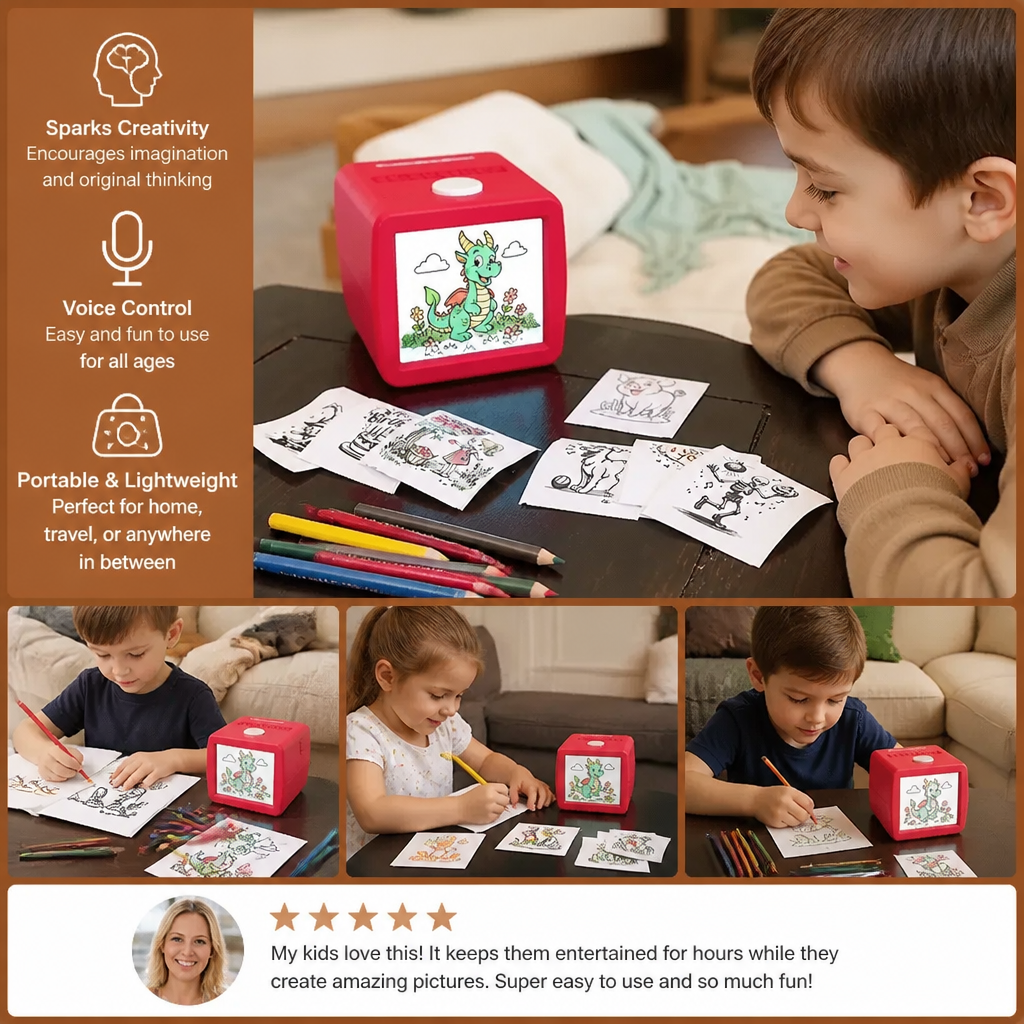 Magic AI Kids Print Box with Voice Control – Portable Creative Drawing & Idea Printer