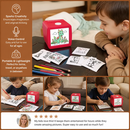 Magic AI Kids Print Box with Voice Control – Portable Creative Drawing & Idea Printer