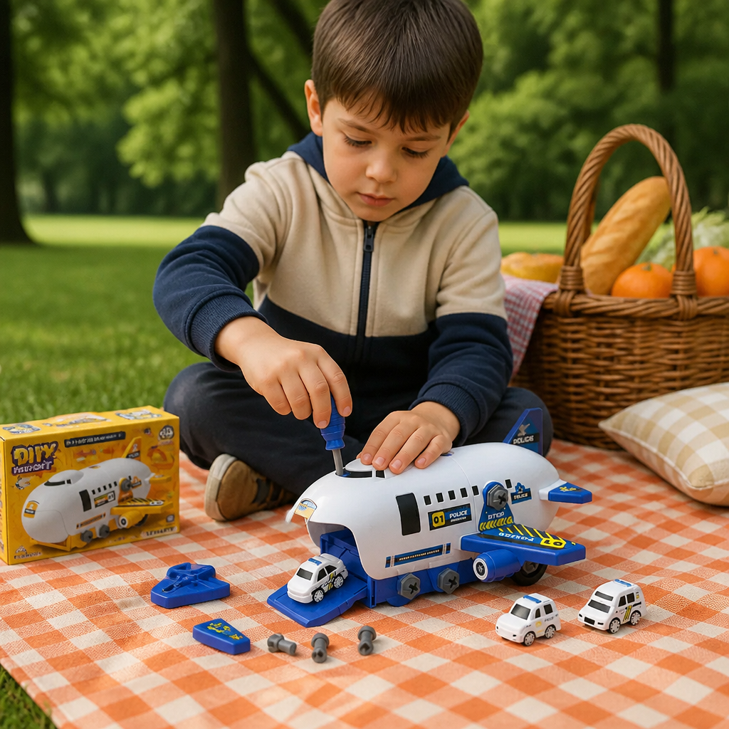 DIY Airplane Transport Truck Playset with Construction Vehicles
