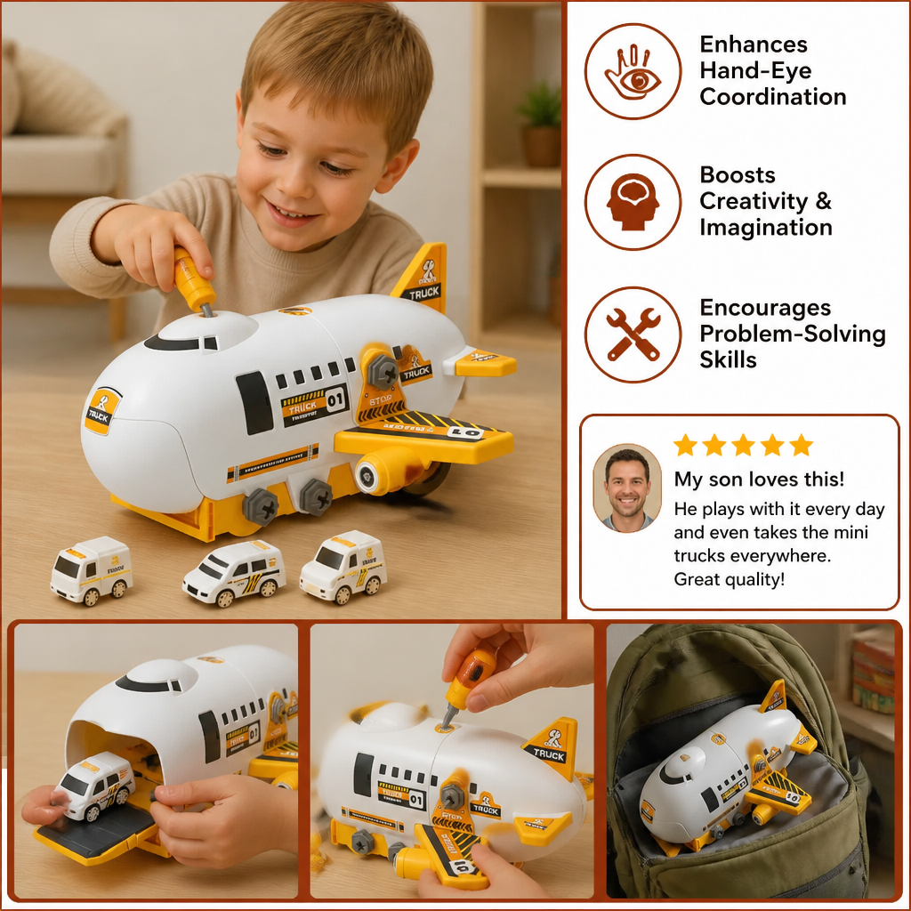 DIY Airplane Transport Truck Playset with Construction Vehicles
