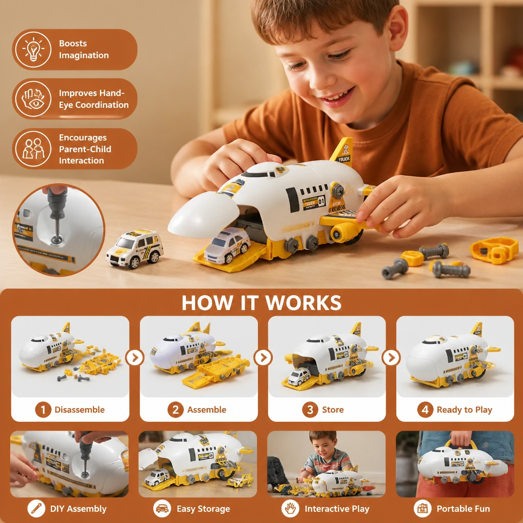 DIY Airplane Transport Truck Playset with Construction Vehicles