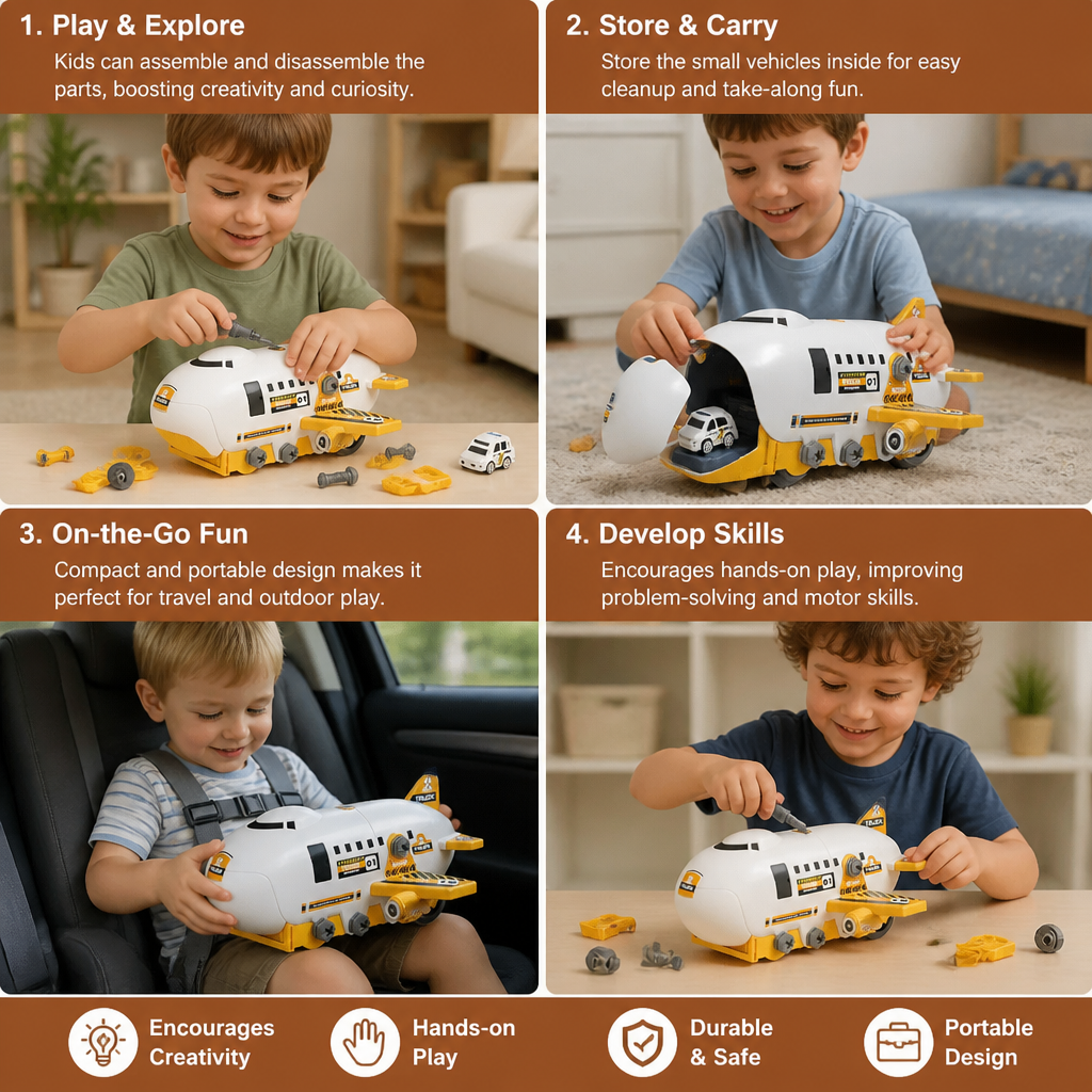 DIY Airplane Transport Truck Playset with Construction Vehicles