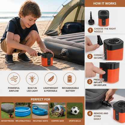 Portable Mini Air Pump with LED Light – Fast Inflate & Deflate