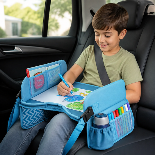 Kids Car Travel Tray with Storage Pockets and Activity Surface