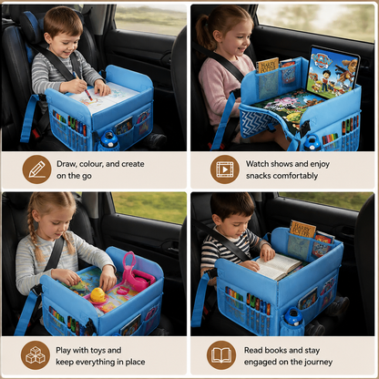 Kids Car Travel Tray with Storage Pockets and Activity Surface