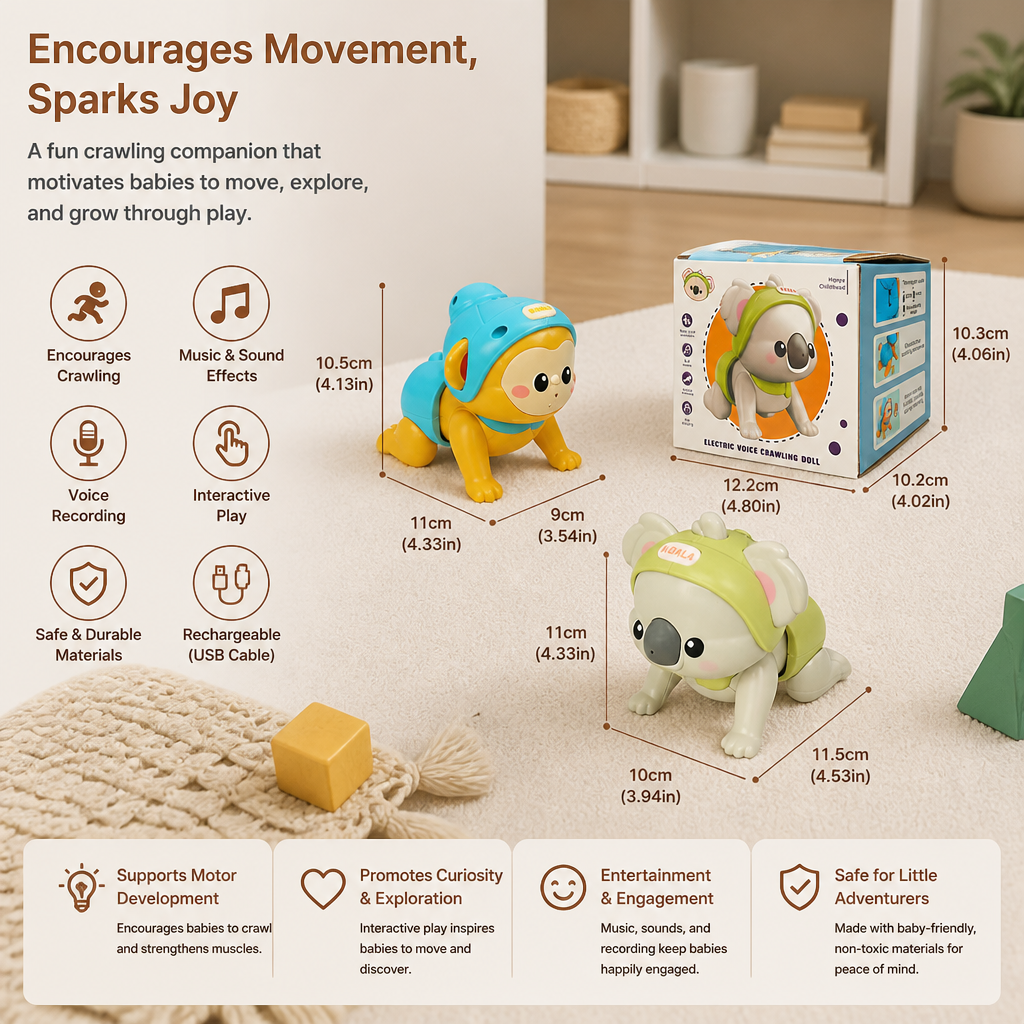 Interactive Crawling Baby Toy with Music & Voice Recording