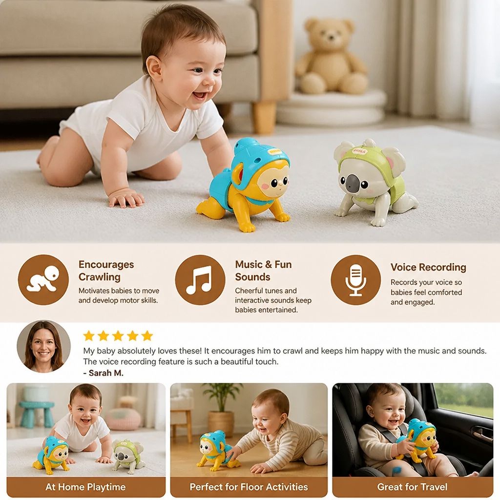Interactive Crawling Baby Toy with Music & Voice Recording