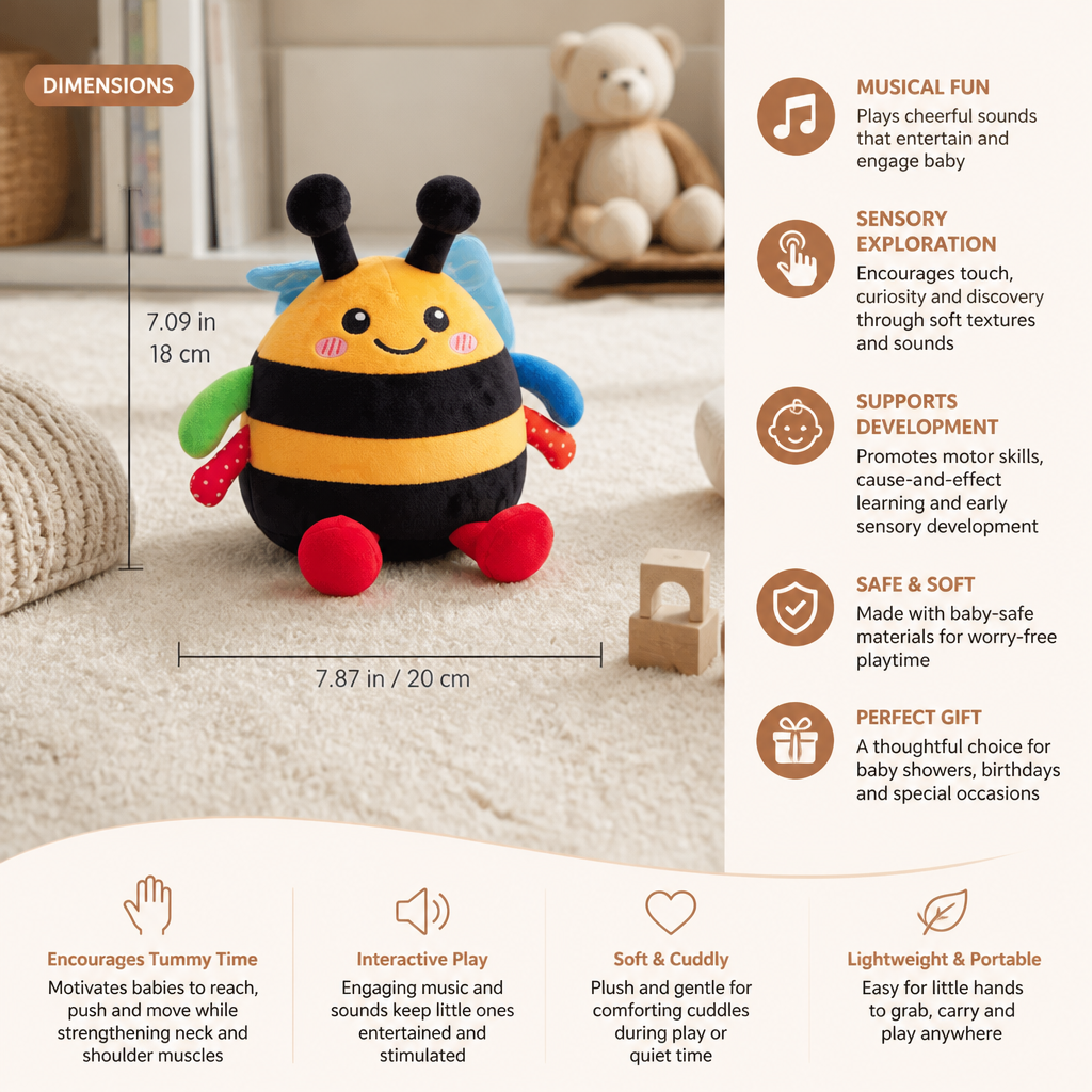 Interactive Musical Tummy Time Bee Plush Toy