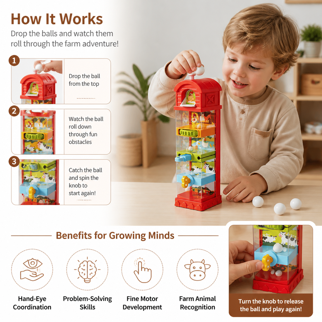 Interactive Farm Ball Run Toy for Fine Motor & Problem-Solving Skills