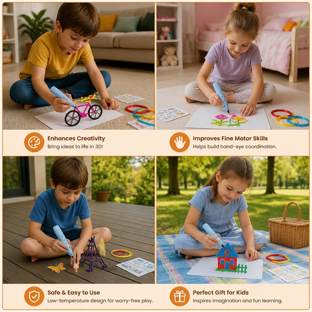 Low-Temperature 3D Pen Set for Kids – Safe DIY STEM Drawing Kit