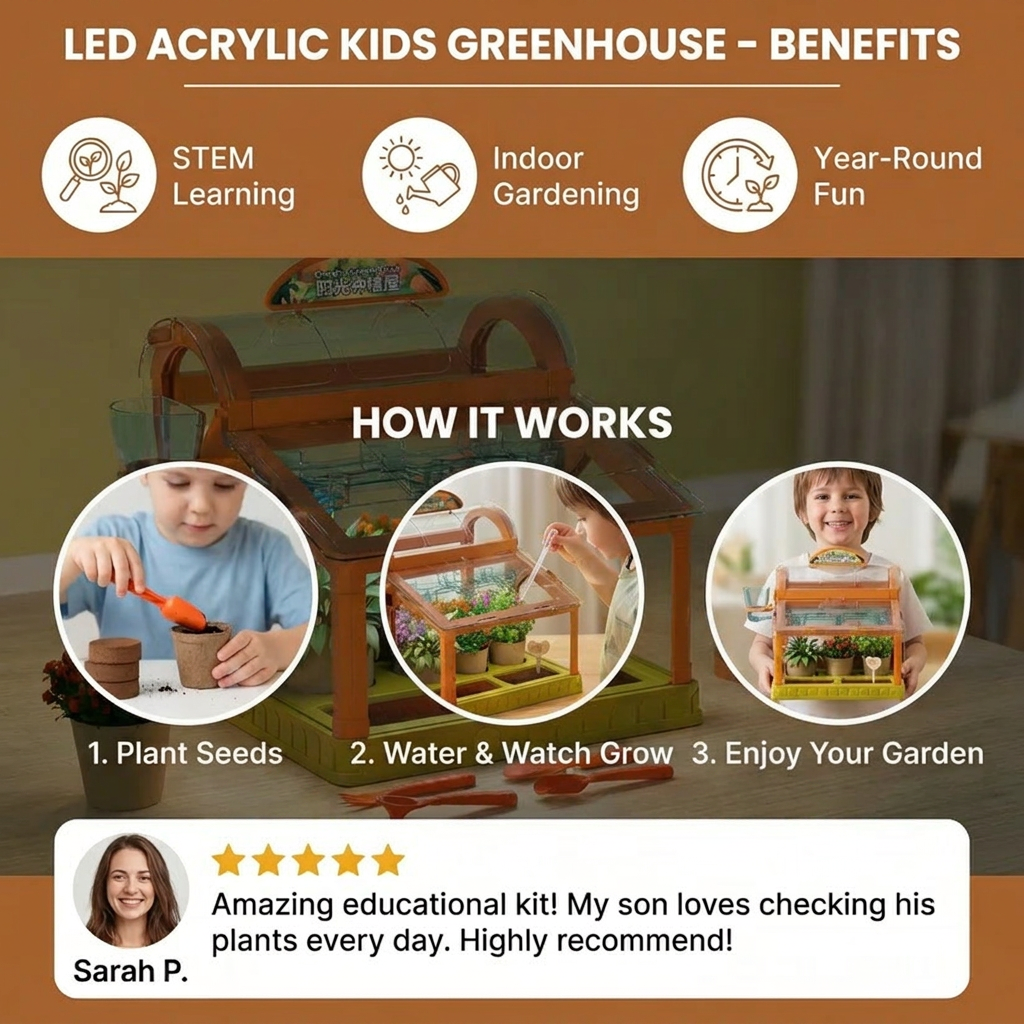 LED Acrylic Kids Greenhouse – Indoor Plant Growing Kit for Learning & Fun